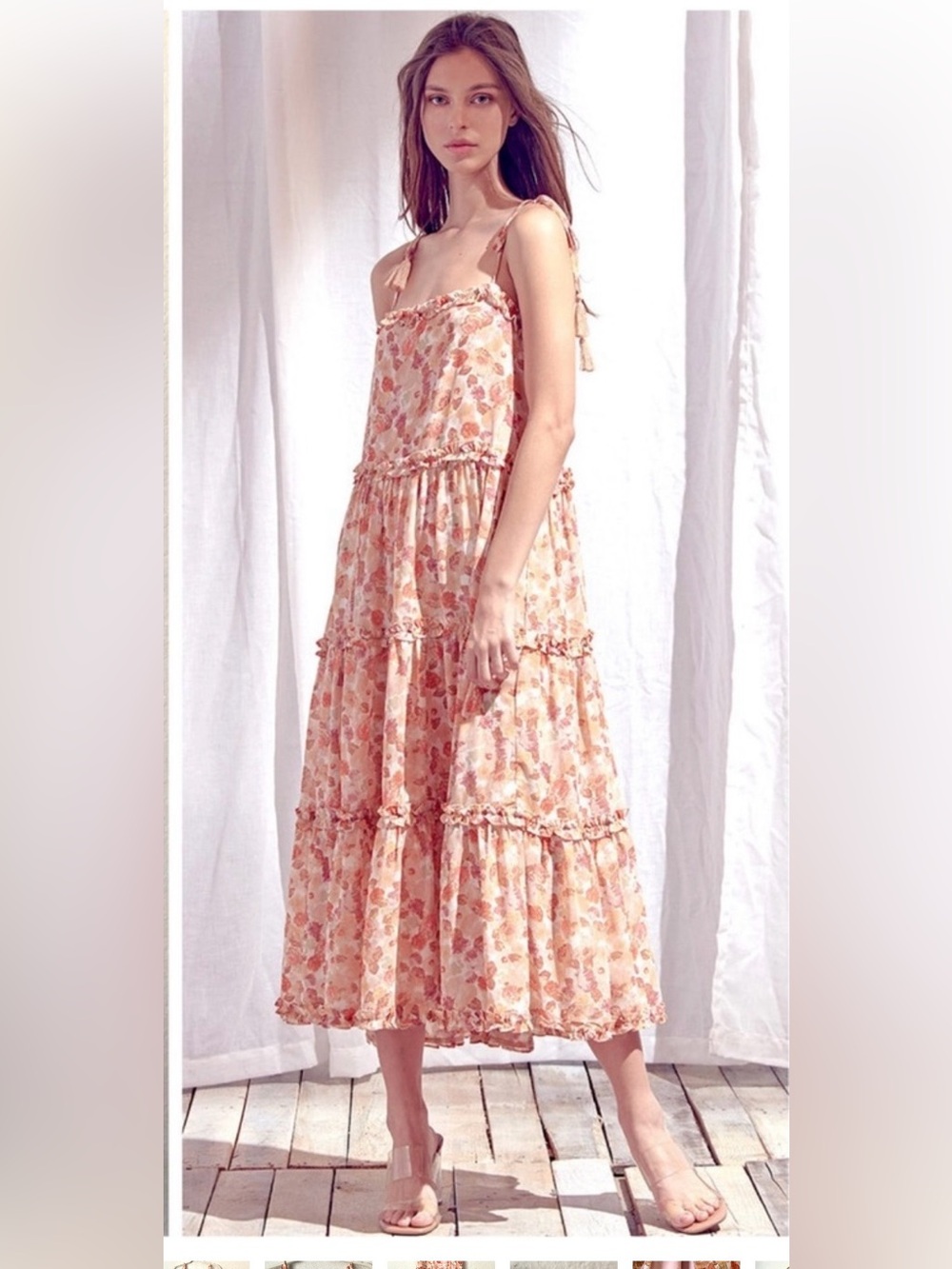 Storia Boho Chic Fall Floral Tiered Midi Babydoll Dress Flowy Flirty Cottagcore